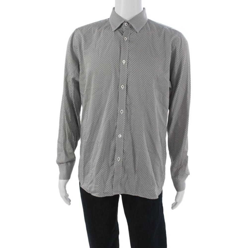 Ted Baker London Mens Geometric Long Sleeve Button-Down Shirt White Size 5